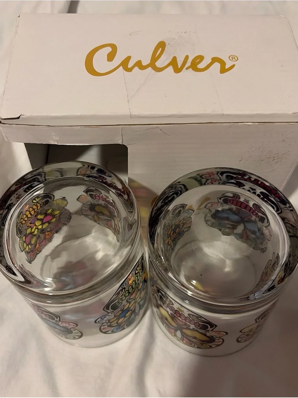 Set of 2 Culver Sugar Skull Day Of The Dead Glasses New In Box